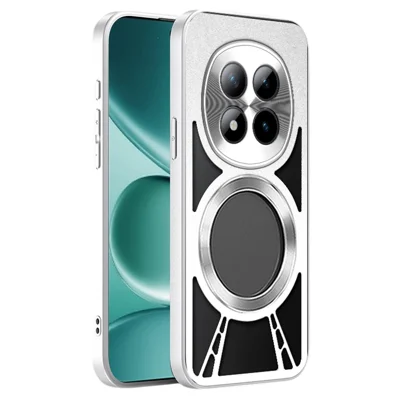 For Xiaomi Poco M8 5G / Redmi Note 15 5G (Global) / 15 4G (Global) Magnetic Case Hollow Heat Dissipation Silicone + PC + Metal Bumper Phone Cover - Silver