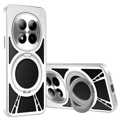 For Xiaomi Poco M8 5G / Redmi Note 15 5G (Global) / 15 4G (Global) Case Magnetic Kickstand Hollow Heat Dissipation Silicone + PC + Metal Bumper Phone Cover - Silver
