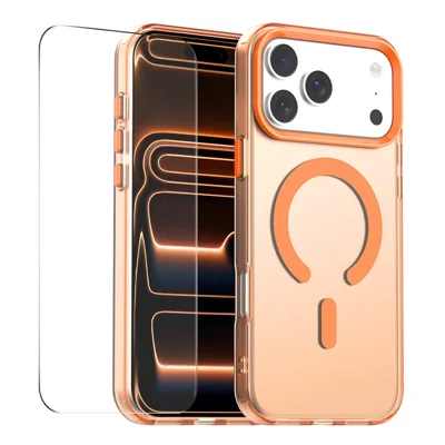 ENKAY HAT PRINCE For iPhone 18 Pro Max / 17 Pro Max Magnetic Case with 9H Screen Protector Clear PC Phone Cover - Orange