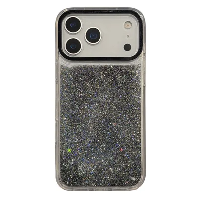 For iPhone 17 Pro Max Case Dynamic Liquid Glitter Soft TPU Hard PC Back Phone Cover - Black + Silver