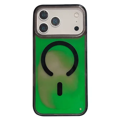 For iPhone 17 Pro Case Compatibel met MagSafe Vloeibaar Zand PC + TPU Lichtgevende Telefoonhoes - Groen