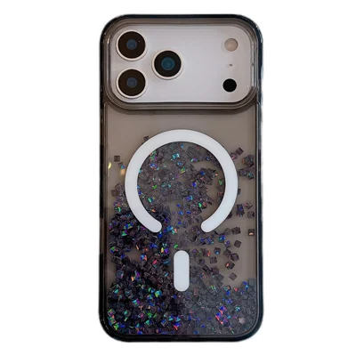 For iPhone 17 Pro Case Compatibel met MagSafe Bling Strass Quicksand TPU + PC Telefoonhoes - Zwart
