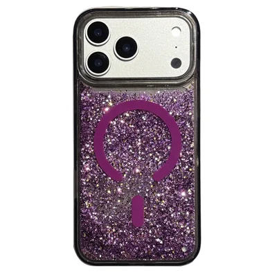 For iPhone 17 Pro Case Compatible with MagSafe Glitter Floating Quicksand TPU + PC Phone Cover - Purple