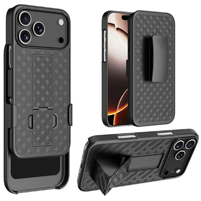 For iPhone 17 Pro Max Case PC + TPU Sliding Screen Cover Kickstand Phone Shell with Clip