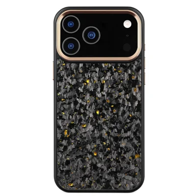 For iPhone 18 Pro / 17 Pro Magnetic Case Forged Texture Aramid Fiber + TPU Phone Cover with Metal Lens Frame - Gold Lens Frame + Gold