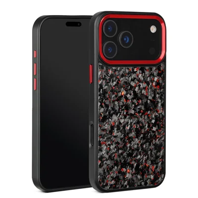For iPhone 18 Pro Max / 17 Pro Max Case Forged Texture Aramid Fiber + TPU Phone Cover with Black Lens Frame - Red