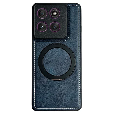 For Motorola Edge 60 Pro 5G Magnetic Case Calf Texture PU + TPU + PC Kickstand Phone Cover - Blue