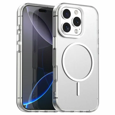 For iPhone 16 Pro Case Candy Color PC + TPU + PET Phone Cover Compatible with MagSafe - White