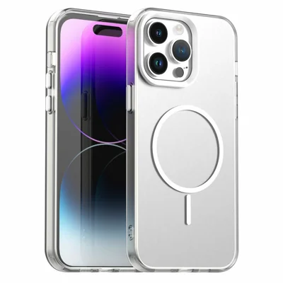 For iPhone 14 Pro Case Candy Color PC + TPU + PET Phone Cover Compatible with MagSafe - White