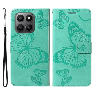 For Honor 400 Smart 4G Wallet Case Floral Butterfly Imprinted Leather Phone Cover Stand - Grøn