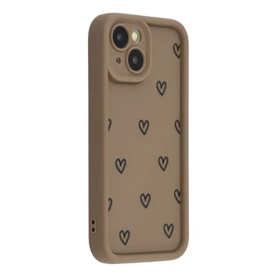 For iPhone 13 mini Phone Case Heart Pattern TPU Shockproof Protective Cover - Brown