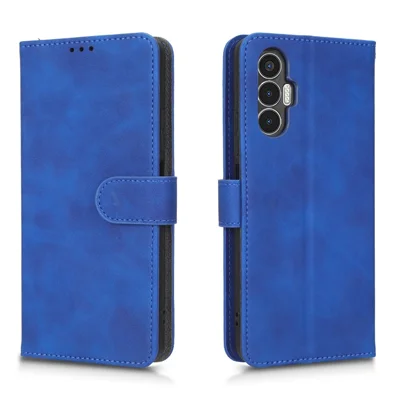 Phone Cover for TECNO Pova 3 4G, Fully Wrapped Skin-Touch Feeling PU Leather Wallet Case with Stand Feature - Blue