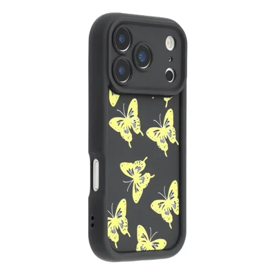 For iPhone 17 Pro Max Case Butterfly Print TPU Shockproof Phone Back Cover - Yellow
