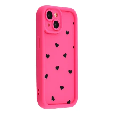For iPhone 13 Case Heart Pattern TPU Phone Cover with Stepped Edge - Rose