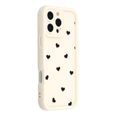 For iPhone 16 Pro Case Heart Pattern TPU Phone Cover with Stepped Edge - White