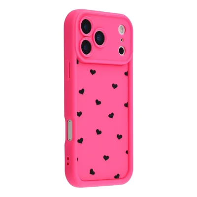 For iPhone 17 Pro Case Heart Pattern TPU Phone Cover with Stepped Edge - Rose