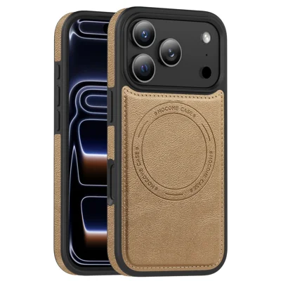For iPhone 18 Pro / 17 Pro Case Compatible with MagSafe Leather Back Phone Cover - Desert Gold