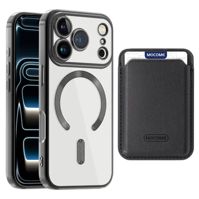 For iPhone 17 Pro Case Compatibel met MagSafe TPU + PC Mobiele Cover met Cardholder - Zwart