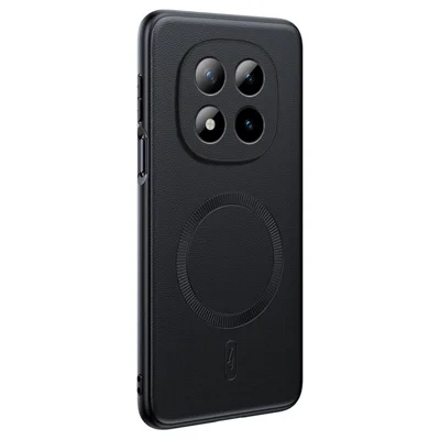 For Xiaomi Poco M8 Pro 5G / Redmi Note 15 Pro+ 5G (Global) Magnetic Case Leather Coated TPU + PC Phone Cover - Black