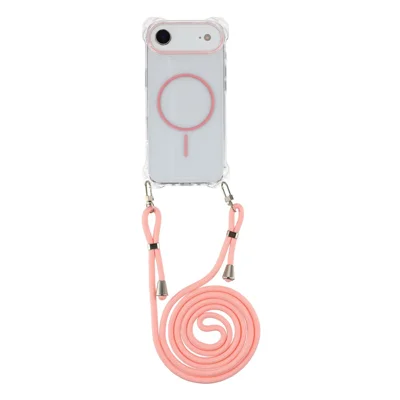 For iPhone Air Magnetic Case with Lanyard Drop-Proof TPU + PC Phone Back Cover - Pink