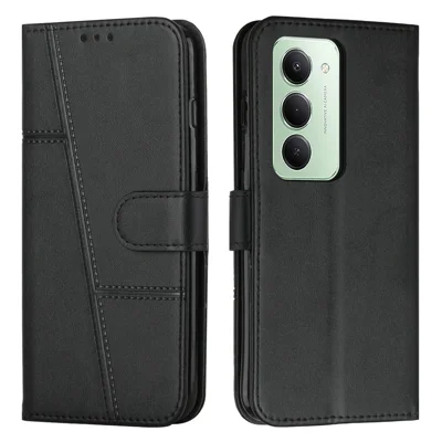 For Xiaomi Redmi 15 4G (EU) (171mm) / 15 5G (EU) (171mm) Leather Phone Case Foldable Stand Wallet Flip Cover with Strap - Black