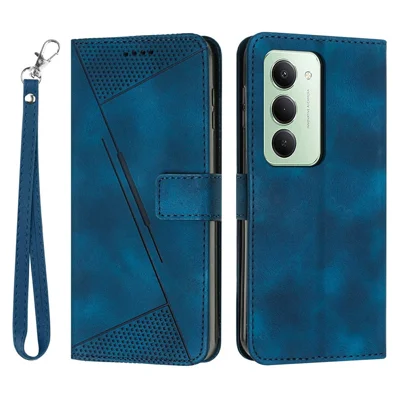 For Xiaomi Redmi 15 4G (EU) (171mm) / 15 5G (EU) (171mm) Leather Case Imprinted Triangle Phone Cover with Hand Strap - Blue