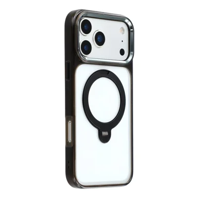 JAUCASE For iPhone 17 Pro Max Case Rotating Kickstand TPU + PC Clear Phone Back Cover - Transparent Black