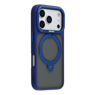 JAUCASE Etui na iPhone 17 Pro Max z obracaną podpórką, matowe etui z fakturą skóry PC + TPU - Przezroczyste niebieskie