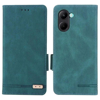For Realme C33 2023 4G / C33 4G PU Leather Wallet Case Hardware Decor Magnetic Closure Stand Shockproof Phone Cover - Blue
