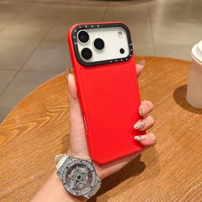 For iPhone 18 Pro Max / 17 Pro Max Case Black Lens Frame Shockproof TPU PC Phone Back Cover - Red
