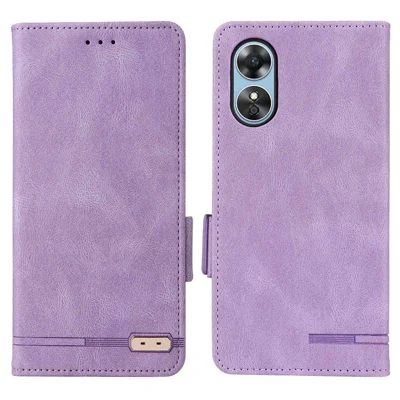 Pour Oppo A17 4G PU en Cuir Stand Flip Couvercle Matériel Décor Double Armure Magnétique du Portefeuille Protecteur du Portefeuille - Violet