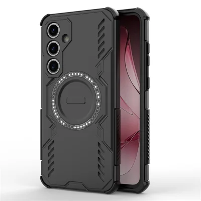 For Samsung Galaxy S24 FE Magnetic Case Butterfly Armor Hollow Heat Dissipation PC + TPU Phone Cover - Black