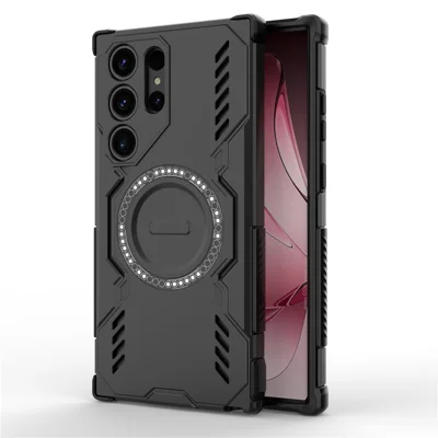 For Samsung Galaxy S23 Ultra Magnetic Case Butterfly Armor Hollow Heat Dissipation PC + TPU Phone Cover - Black