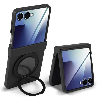 For Samsung Galaxy Z Flip7 5G Magnetic Case Rotating Kickstand Electroplated PC Phone Cover - Black