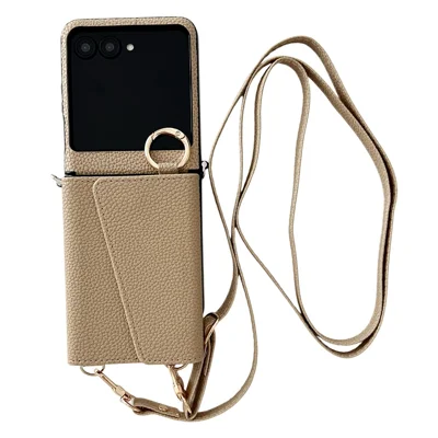 Card Holder Case for Motorola Razr 70 Ultra / 60 Ultra 5G / Razr Ultra 2026 5G / 2025 5G Litchi Texture Leather Phone Cover with Shoulder Strap - Khaki