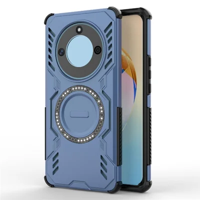 For Honor X50 5G / X9b 5G / Magic6 Lite 5G Magnetic Case Butterfly Armor Hollow Heat Dissipation PC + TPU Phone Cover - Blue