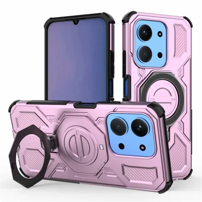 Magnetic Case For Xiaomi Redmi 15C 5G (EU) (173mm)  /  4G (EU) (173mm)  /  Poco C85 4G (173mm) Kickstand PC + TPU Phone Back Cover - Pink