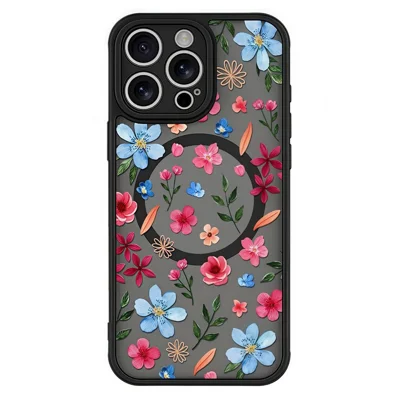 For iPhone 13 Pro Max Hoes Compatibel met MagSafe Patroongedrukt Ontwerp PC + TPU Telefoonhoes - Kleurrijke Bloemen