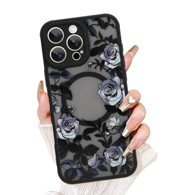 For iPhone 13 Pro Case Compatible with MagSafe Rose Flower Pattern PC + TPU Phone Cover