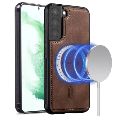 LC.IMEEKE L6 For Samsung Galaxy S22 5G Case PU Leather Coated PC TPU Phone Cover Magnetic Case - Coffee