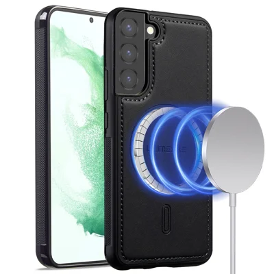LC.IMEEKE L6 For Samsung Galaxy S21 FE 5G Case PU Leather Coated PC TPU Phone Cover Magnetic Case - Black