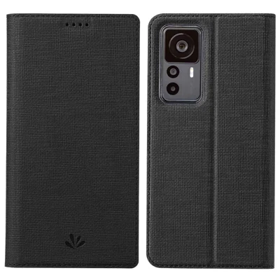 VILI DMX Series Shockproof Phone Cover for Xiaomi 12T Pro 5G, PU Leather Auto Closing Magnetic Phone Case Card Holder Stand - Black