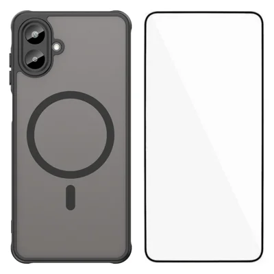 WANLONFENG For Samsung Galaxy A08 4G / A07 4G Magnetic Case with Screen Film  FD Series Skin Touch TPU + PC Phone Back Cover - Black
