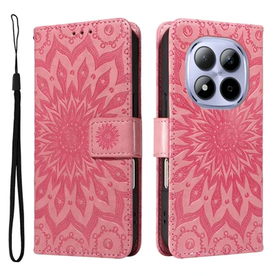 For Xiaomi Redmi Note 15 Pro 5G (Global) Leather Wallet Case Sunflower Imprinted Phone Cover - Pink