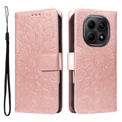For Xiaomi Poco M8 5G / Redmi Note 15 5G (Global) / 15 4G (Global) Leather Wallet Case Sunflower Imprinted Phone Cover -  Rose Gold