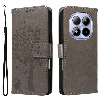 For Xiaomi Redmi Note 15 Pro 5G (Global) Phone Case with Stand Cat Tree Pattern Leather Wallet Mobile Cover - Grey