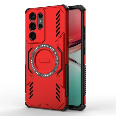 For Samsung Galaxy S21 Ultra 5G Magnetic Case Butterfly Armor Hollow Heat Dissipation PC + TPU Phone Cover - Red