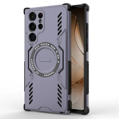 For Samsung Galaxy S22 Ultra 5G Magnetic Case Butterfly Armor Hollow Heat Dissipation PC + TPU Phone Cover - Purple