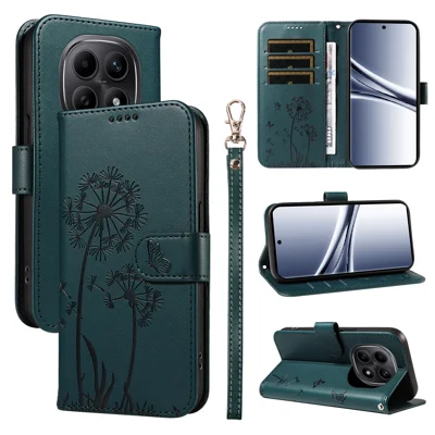 For Xiaomi Poco M8 5G / Redmi Note 15 5G (Global) Leather Wallet Case with Strap Dandelion Imprint Phone Stand Cover - Blue