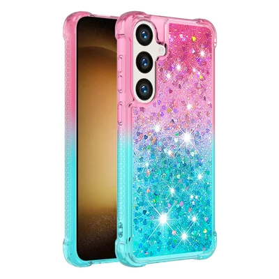 For Samsung Galaxy S26 FE / S25 FE TPU Case Gradient Quicksand Phone Back Cover - Pink+Sky Blue
